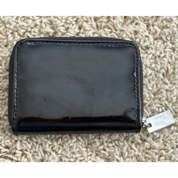 DIOR Beauty Black Patent Leather Zip Around Credit Card Holder Small Wallet - Picture 2 of 8
